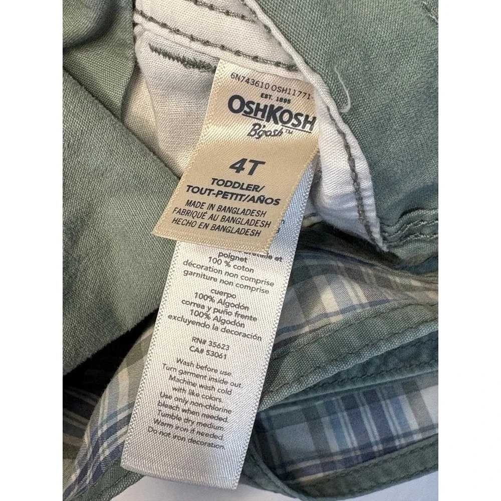 OshKosh B'gosh Olive Green Adjustable Tab Hem Overalls 4T Toddler Casual
